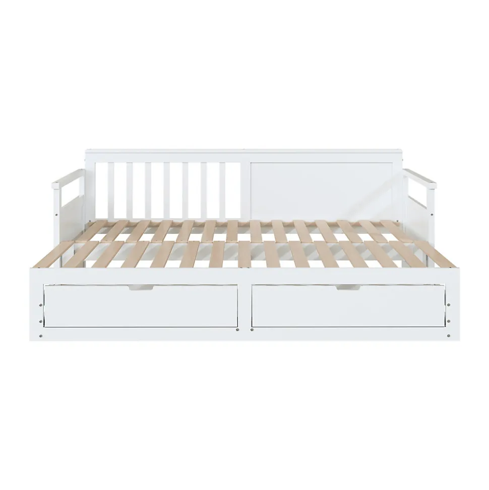 Lit Gigogne 90/180x190 cm Bois Blanc avec Tiroirs et Lit Sur Roulettes, Multifonction pour Chambre enfant, Blanc