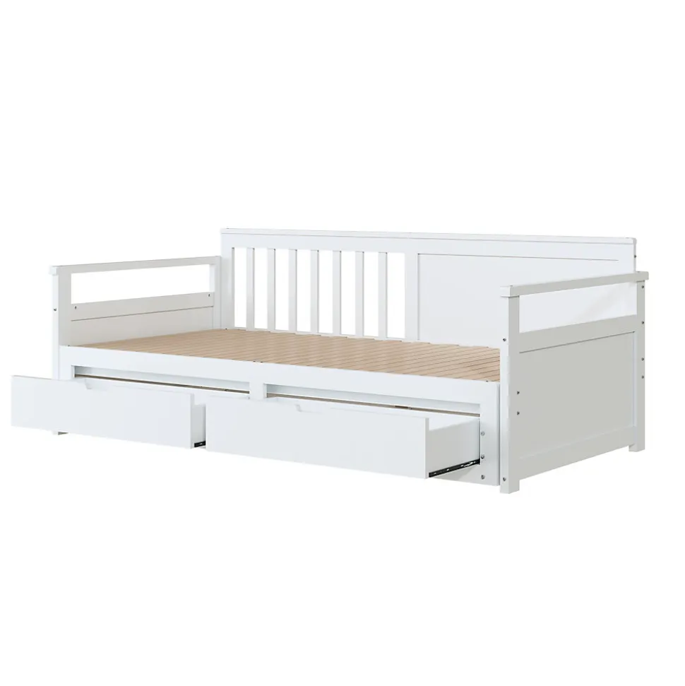 Lit Gigogne 90/180x190 cm Bois Blanc avec Tiroirs et Lit Sur Roulettes, Multifonction pour Chambre enfant, Blanc