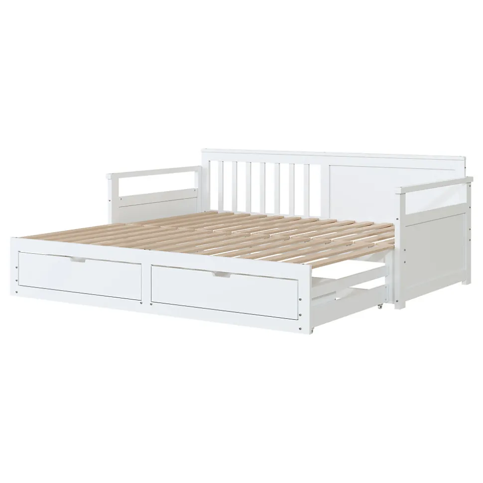 Lit Gigogne 90/180x190 cm Bois Blanc avec Tiroirs et Lit Sur Roulettes, Multifonction pour Chambre enfant, Blanc