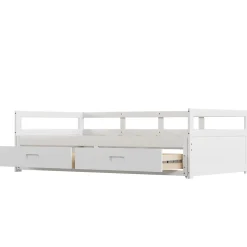Lit Gigogne 90/180x190 cm Bois Blanc avec Tiroirs et Sommier À Lattes, Multifonction pour Chambre enfant, Blanc