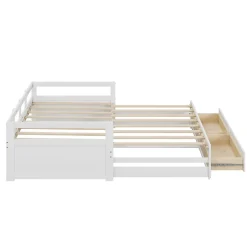 Lit Gigogne 90/180x190 cm Bois Blanc avec Tiroirs et Sommier À Lattes, Multifonction pour Chambre enfant, Blanc