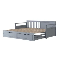 Lit Gigogne 90/180x190 cm Bois Gris avec Tiroirs et Lit Sur Roulettes, Multifonction pour Chambre enfant, Gris