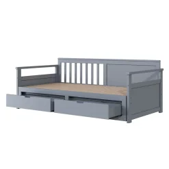 Lit Gigogne 90/180x190 cm Bois Gris avec Tiroirs et Lit Sur Roulettes, Multifonction pour Chambre enfant, Gris