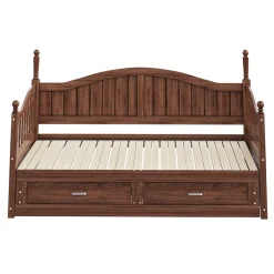 Lit Gigogne 90/180x190 cm Bois Massif avec Tiroir et Sommier À Lattes, Multifonction pour Chambre enfant Ou Ado, Noyer