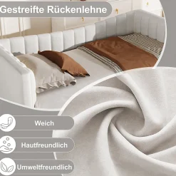 Lit gigogne 90x200 cm capitonné extensible 180x200 cm avec tiroir et sommier - 2 couchages - velours blanc - sans matelas