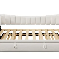 Lit gigogne 90x200 cm capitonné extensible 180x200 cm avec tiroir et sommier - 2 couchages - velours blanc - sans matelas