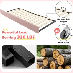 Lit Gigogne 90x190 cm, Lit Enfant Banquette avec Lit Tiroir et Sommier à Lattes, Design Moderne, Revêtement Velours Rose