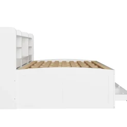 Lit Gigogne 140x200 cm, Lit Tiroir et 3 Tiroirs Multifonction avec LED Télécommande et Ports USB Type-C - Blanc, Sans Matelas