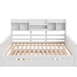 Lit Gigogne 90x190/140x200 cm avec Lit Tiroir et Tiroirs de Rangement, Bois Blanc, Sommier À Lattes pour Chambre enfant, Blanc