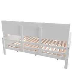 Lit Gigogne 90x190/140x200 cm avec Lit Tiroir et Tiroirs de Rangement, Bois Blanc, Sommier À Lattes pour Chambre enfant, Blanc