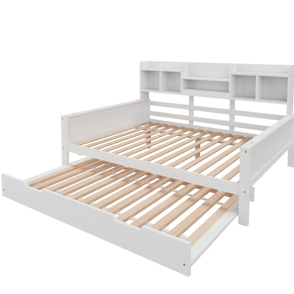 Lit Gigogne 90x190/140x200 cm avec Lit Tiroir et Tiroirs de Rangement, Bois Blanc, Sommier À Lattes pour Chambre enfant, Blanc