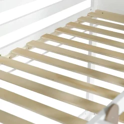 Lit haut 90x200 cm avec toit, fenêtres, échelle 3 marches, sécurité, cadre bois, blanc