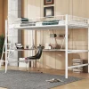 Lit Haut 90x200cm, Métal, Bureau L, Rangement, Sans Matelas, Blanc
