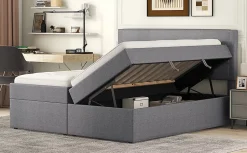 Lit Haut 140x200cm, Métal, Bureau avec Rangement, Noir