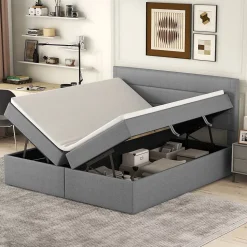 Lit Haut 140x200cm, Métal, Bureau avec Rangement, Noir