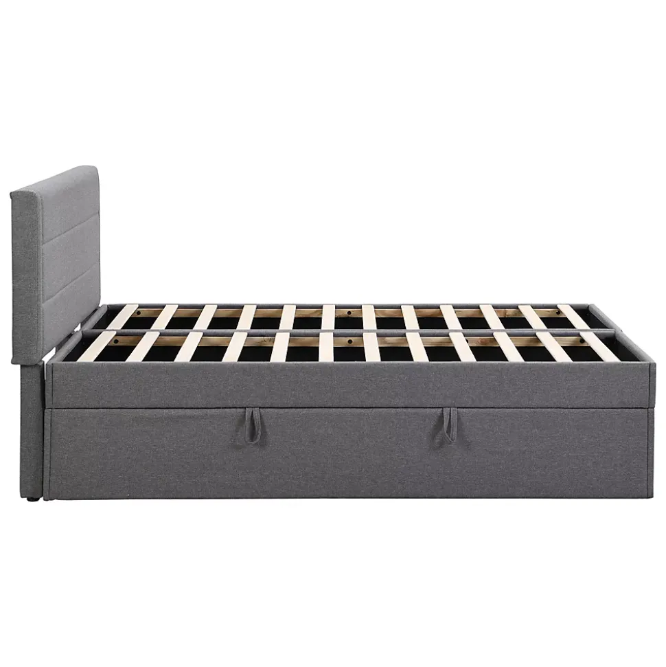 Lit Haut 140x200cm, Métal, Bureau avec Rangement, Noir