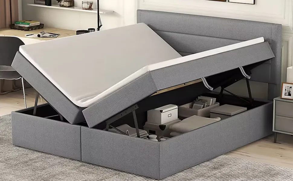 Lit Haut 140x200cm, Métal, Bureau avec Rangement, Noir