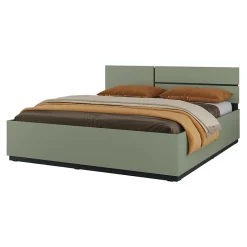 Lit HAVANA 160x200 avec sommier Coloris vert sauge et noir Design moderne et structure robuste