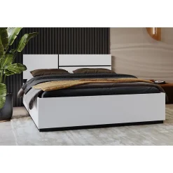 Lit HAVANA 160x200 blanc et noir avec sommier Design moderne et confort optimisé