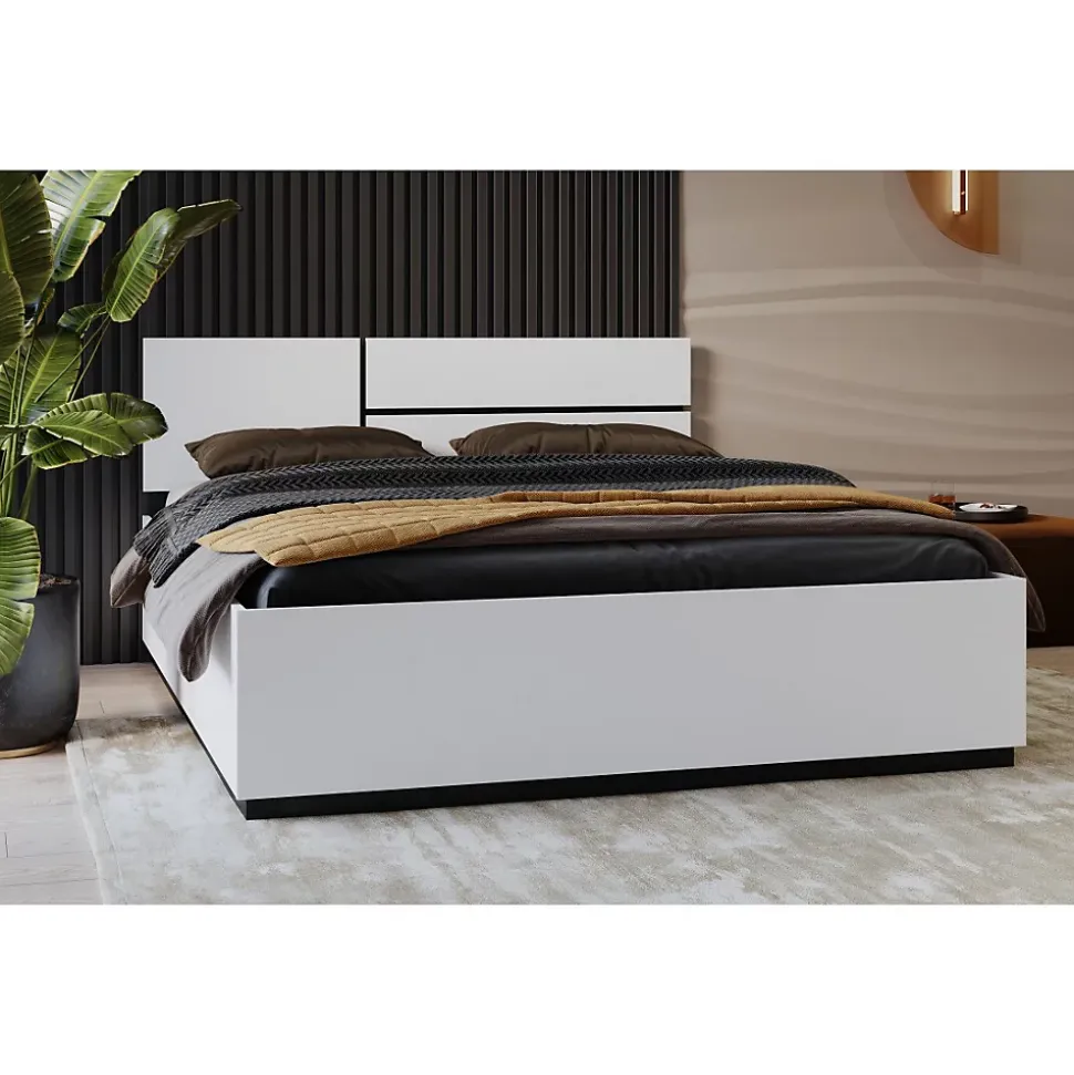 Lit HAVANA 160x200 blanc et noir avec sommier Design moderne et confort optimisé