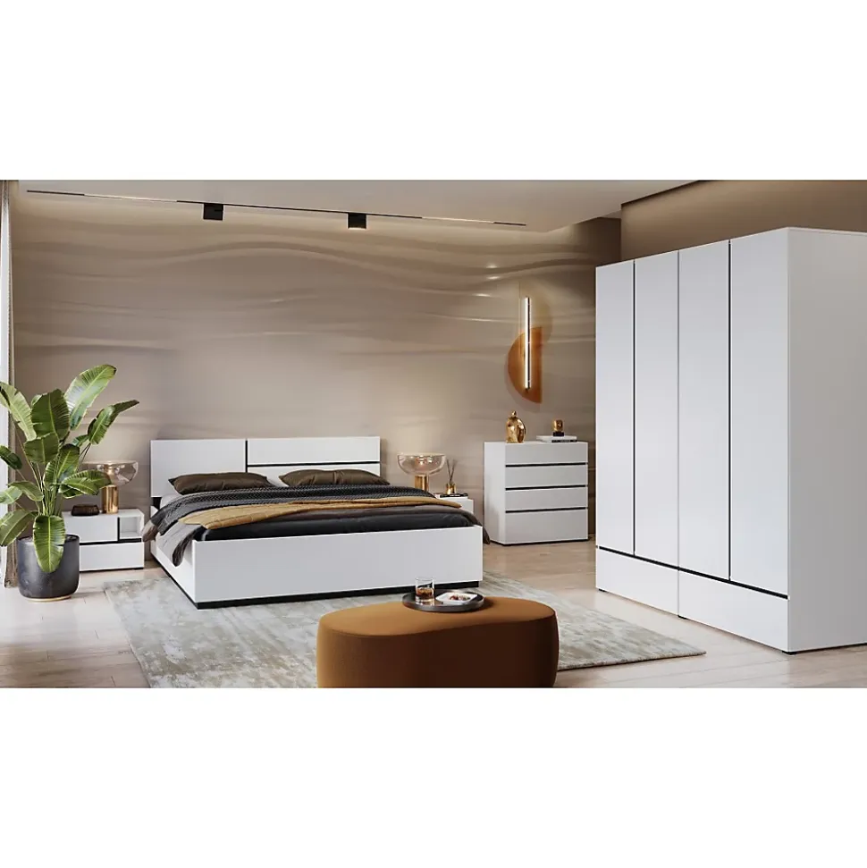 Lit HAVANA 160x200 blanc et noir avec sommier Design moderne et confort optimisé