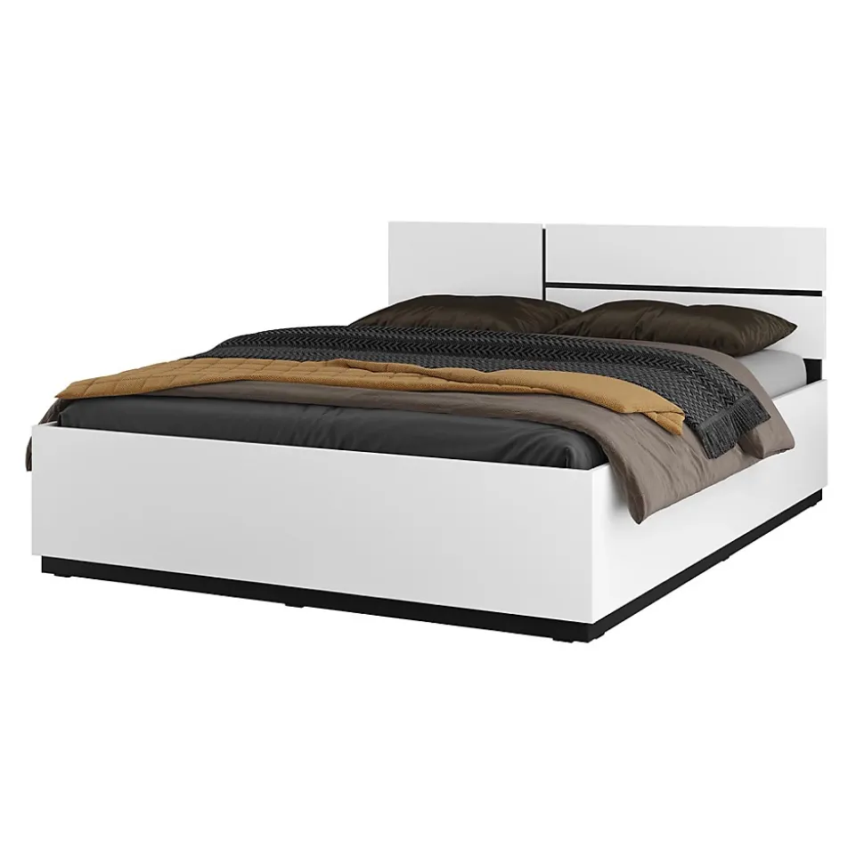 Lit HAVANA 160x200 blanc et noir avec sommier Design moderne et confort optimisé