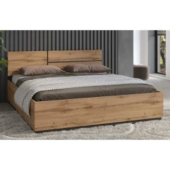 Lit HAVANA 180x200 chene et noir avec sommier Style naturel et couchage grand confort