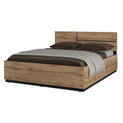 Lit HAVANA 160x200 chene et noir avec sommier Elégance naturelle et confort moderne