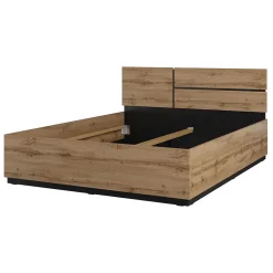 Lit HAVANA 180x200 cm chene et noir Grand lit moderne pour chambre naturelle