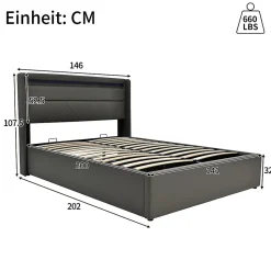 Lit Hydraulique 140X200Cm Led Sommier Gris Blackcolors