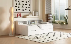 Lit individuel 90x200cm, avec tiroirs, Blanc