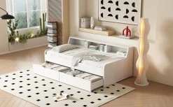Lit individuel 90x200cm, avec tiroirs, Blanc