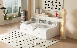 Lit individuel 90x200cm, avec tiroirs, Blanc