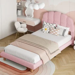 Lit individuel 90x200cm, enfant, avec sommier à lattes, Rose