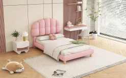 Lit individuel 90x200cm, enfant, avec sommier à lattes, Rose