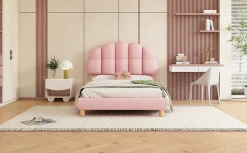 Lit individuel 90x200cm, enfant, avec sommier à lattes, Rose