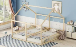 Lit individuel 90x200cm, modèle maison, Naturel