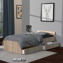 Lit KAPPA 90x190 + 2 tiroirs / Décor Chêne Blanchi