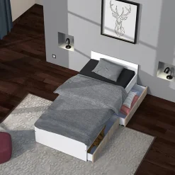 Lit KAPPA 90x190 + 2 tiroirs / Décor Chêne Blanchi et Blanc