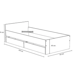 Lit KAPPA 90x190 + 2 tiroirs / Décor Chêne Blanchi et Blanc