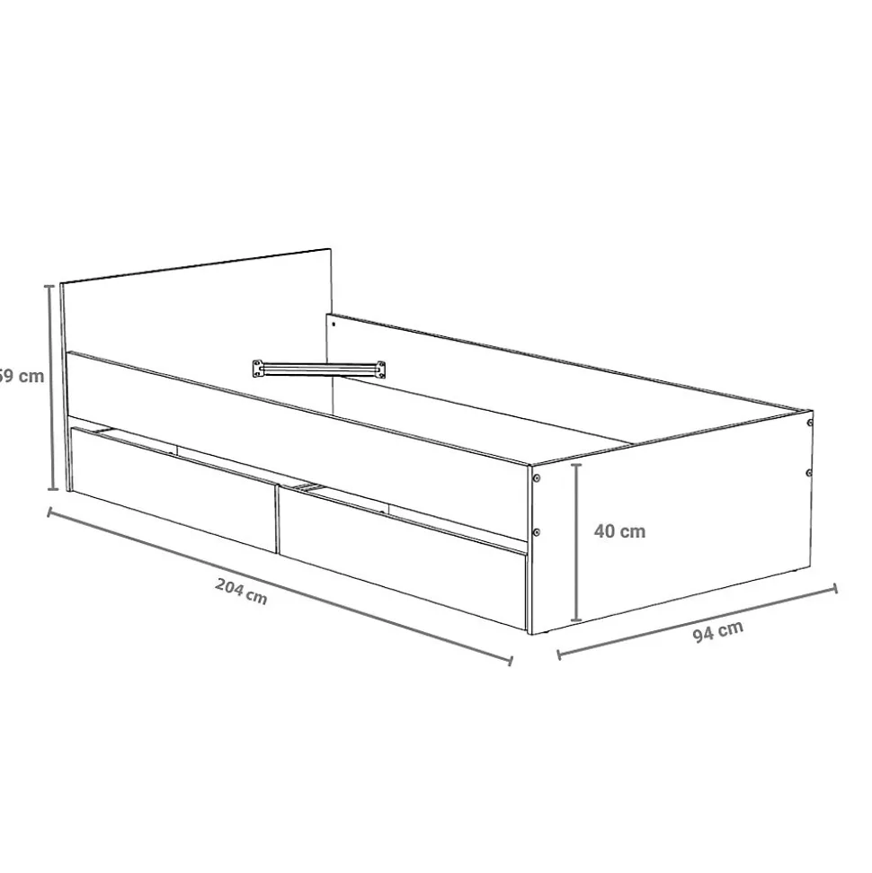 Lit KAPPA 90x190 + 2 tiroirs / Décor Chêne Blanchi et Blanc