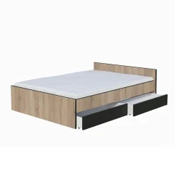 Lit KAPPA 140x190 cm + 2 tiroirs / Décor chêne Blanchi et Noir