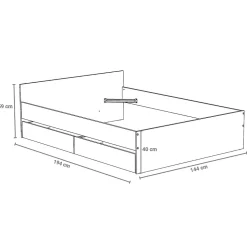 Lit KAPPA 140x190 cm + 2 tiroirs / Décor chêne Blanchi et Noir