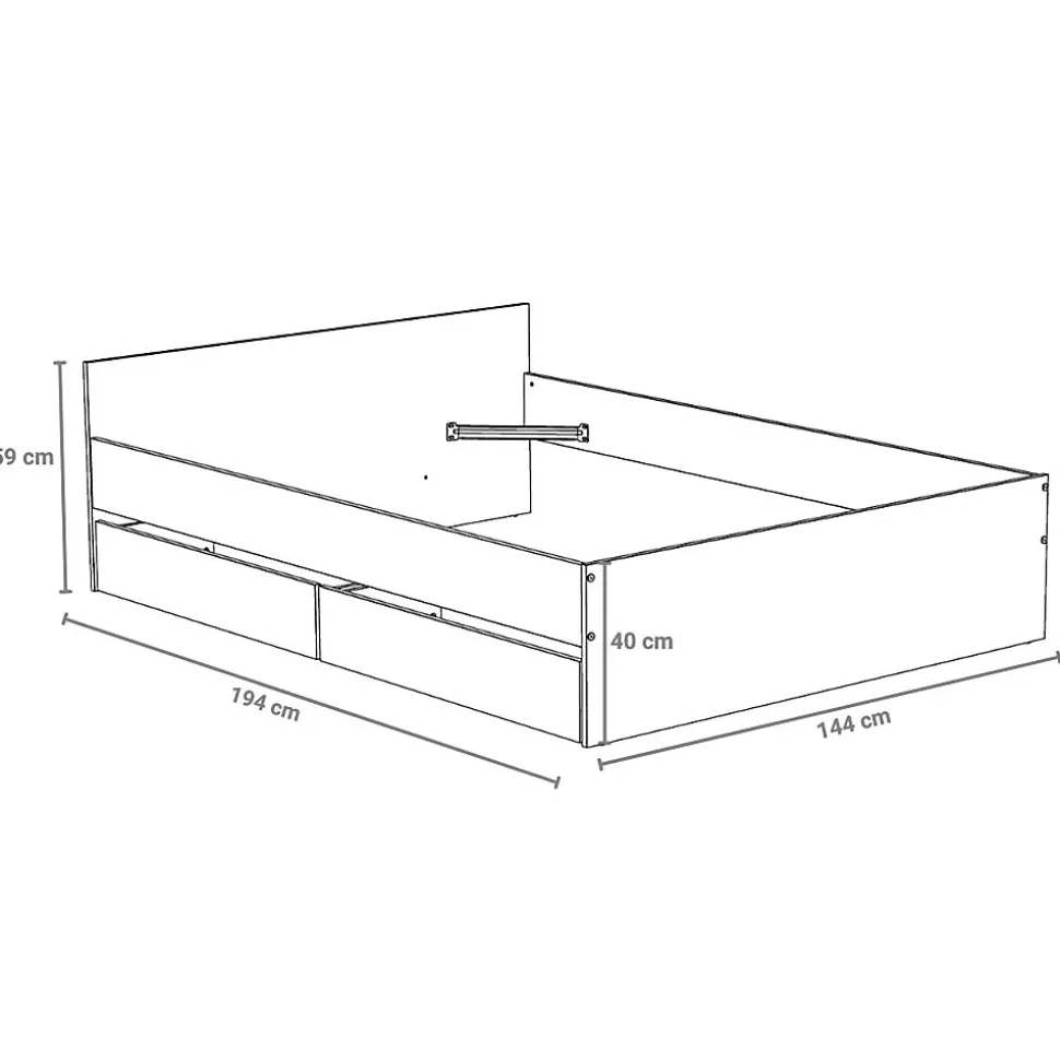 Lit KAPPA 140x190 cm + 2 tiroirs / Décor chêne Blanchi et Noir