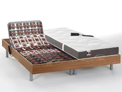 Lit électrique de relaxation tout plots + matelas 100% latex 3 zones - 2 x 80 x 200 cm - Naturel clair - JUPITER de YSMÉE