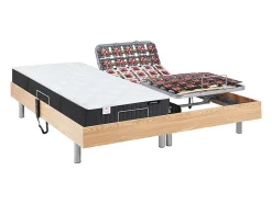 Lit électrique de relaxation tout plots + matelas ressorts ensachés et mémoire forme - 2 x 70 x 190 cm - Chêne - PHANES de YSMÉE