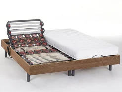 Lit électrique de relaxation lattes et plots + matelas accueil latex - 2 x 90 x 200 cm - Chêne - PANDORA II de YSMÉE