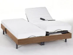 Lit électrique de relaxation lattes et plots + matelas accueil latex - 2 x 90 x 200 cm - Chêne - PANDORA II de YSMÉE