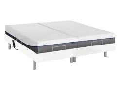 Lit électrique de relaxation tout plots + matelas mémoire de forme - 2 x 90 x 200 cm - Blanc - HESIODE III de YSMÉE
