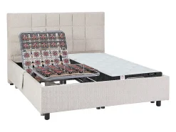 Lit électrique de relaxation déco tout plots + matelas ressorts ensachés et mémoire de forme - 2 x 70 x 190 cm - Tissu - Beige -